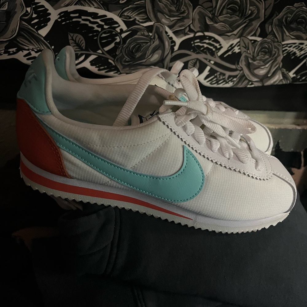 Nike Cortez White and Aqua Sneakers